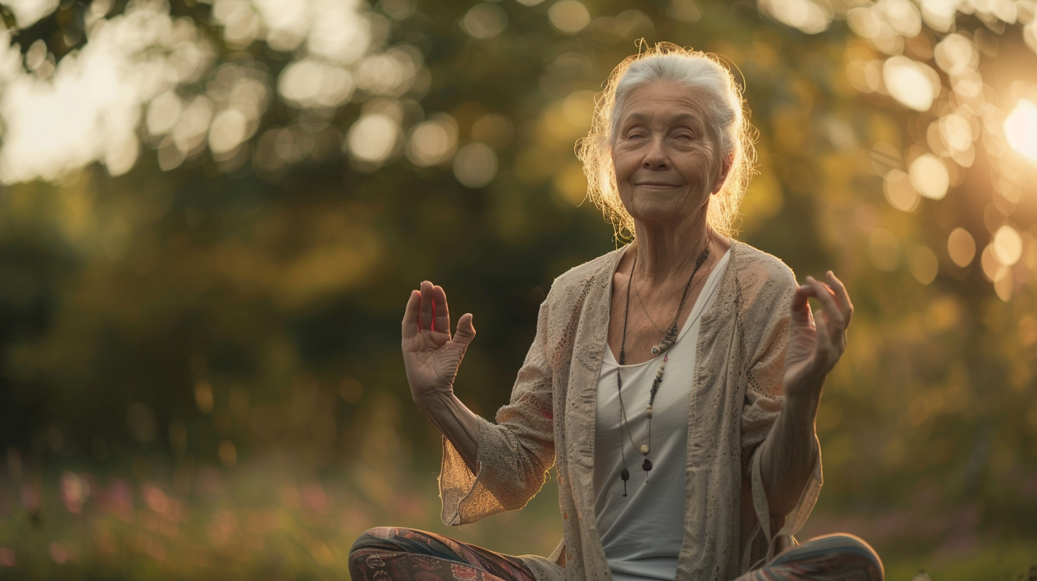 Група людей різного віку практикує йогу на природі