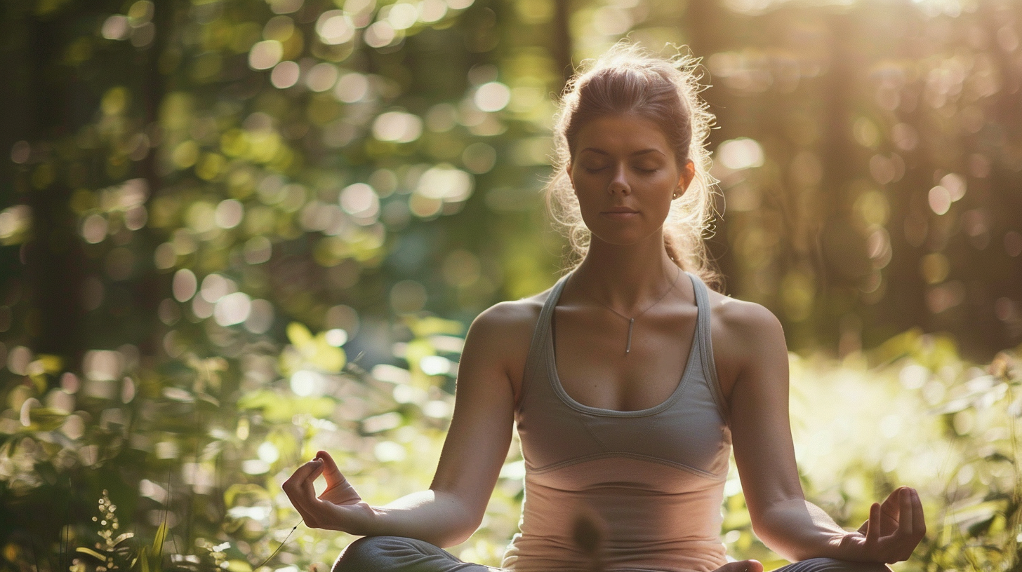 Жінка у віці виконує баланс в йозі